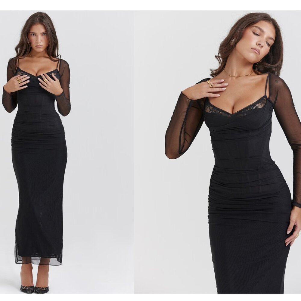 House of CB Black Mesh Sleeve Maxi Dress